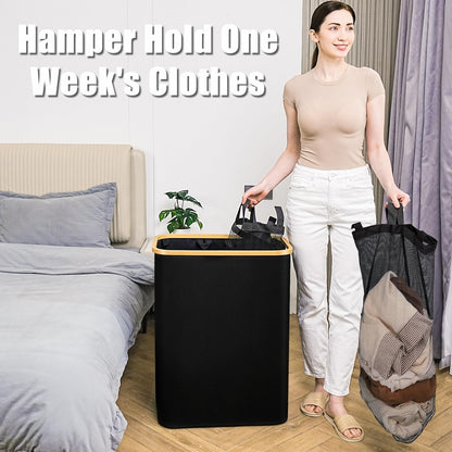 Hampers for Laundry Basket with Lid, 160L Extra Large 3 Section Clothes Divided Organizer for Bedroom, Laundry Room, Dirty Clothing Hamper, Black