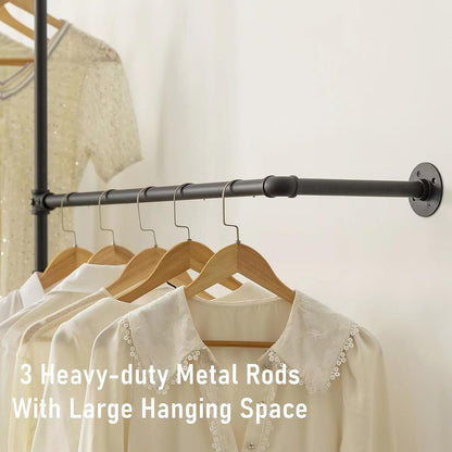 Industrial Pipe Clothing Rack, Wall Clothes Rack, Hanging Rod, Garment Rack | Pipe Clothes Rails, Multi-Purpose, Heavy Duty, Space-Saving, Clothes Bar, Organizer, Closet
