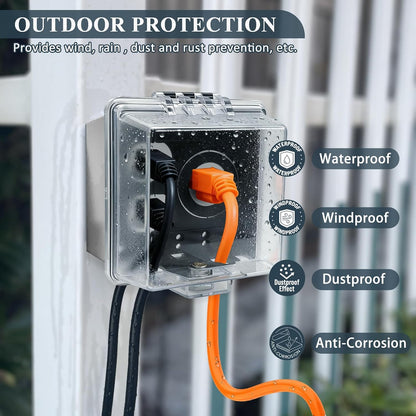 2-Gang Universal Weatherproof Electrical Outlet Cover with Lock,Baby Proof Outlet Lock Box,Fits Most 2.6 "H x 2.56 "W or Smaller Plugs,Clear Outlet Waterproof Cover Box for Outdoor In-Use