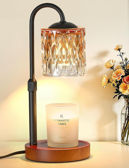 Briever Dimmable Candle Warmer Lamp with Timer, Height Adjustable Electric Candle Wax Warmer, Christmas Birthday Gifts for Women Mom, House Warming Gifts New Home Room Decor, Walnut Solid Wood Base