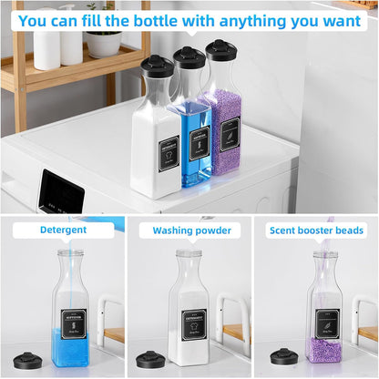 Laundry Detergent Dispenser,54OZ Laundry Soap Dispenser,Liquid Laundry Detergent Container,Fabric Softener Dispenser with Bamboo Wood Tray,Laundry Room Organizer with 4 Labels
