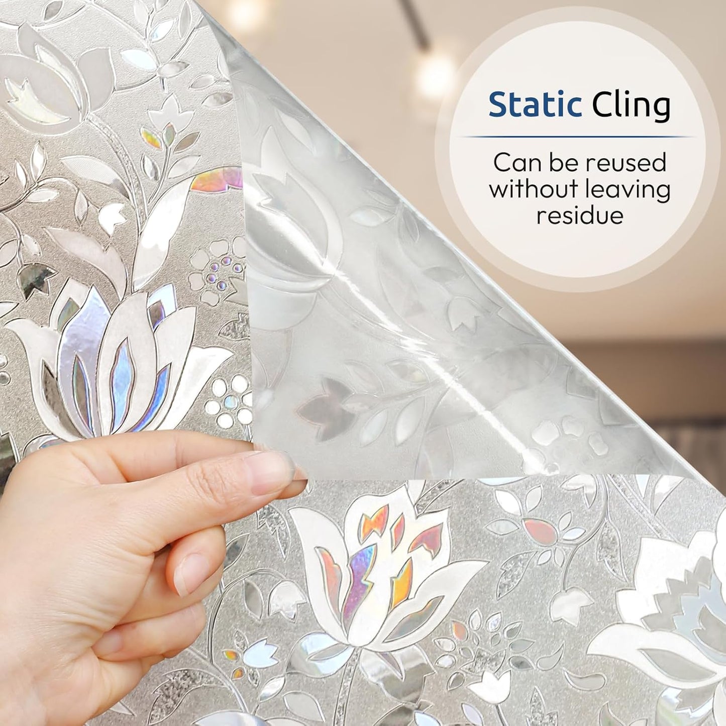 rabbitgoo Window Privacy Film, Decorative Stained Glass Window Film, Sun Blocking Glass Clings, Renter-Friendly Static Cling Frosted Sticker Covering for Home Door, Rainbow Tulip 17.5" X 78.7"