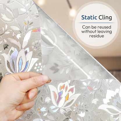 rabbitgoo Window Privacy Film, Decorative Stained Glass Window Film, Sun Blocking Glass Clings, Renter-Friendly Static Cling Frosted Sticker Covering for Home Door, Rainbow Tulip 17.5" X 78.7"