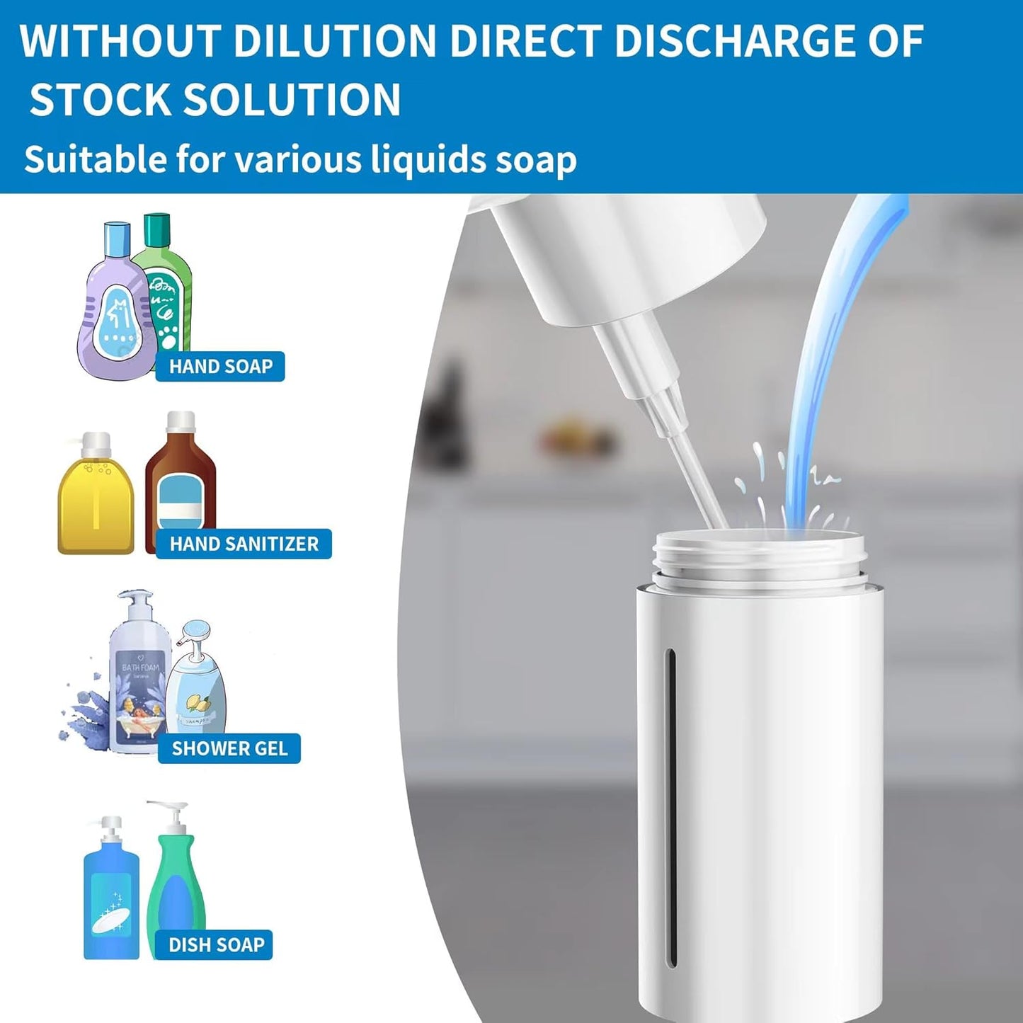 Aunmaon Automatic Soap Dispenser Touchless, Hands-Free, Multi Adjustable Volume, Long Battery Life, Compatible with Thick & Thin Dish/Hand Soap for Bathroom and Kitchen, Easy for Toddlers, Black
