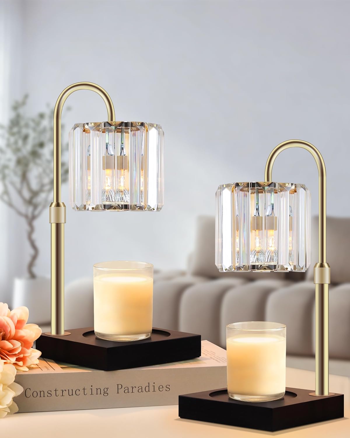 TigQiang Adjustable Height Candle Warmer Lamp, Candle Lamp Timer Dimmer 7 Levels, Compatible All Jar Candles, Top Melting, Cystal Candle Heater Lamp for Scented Wax, Elegant Home Decoration, Black