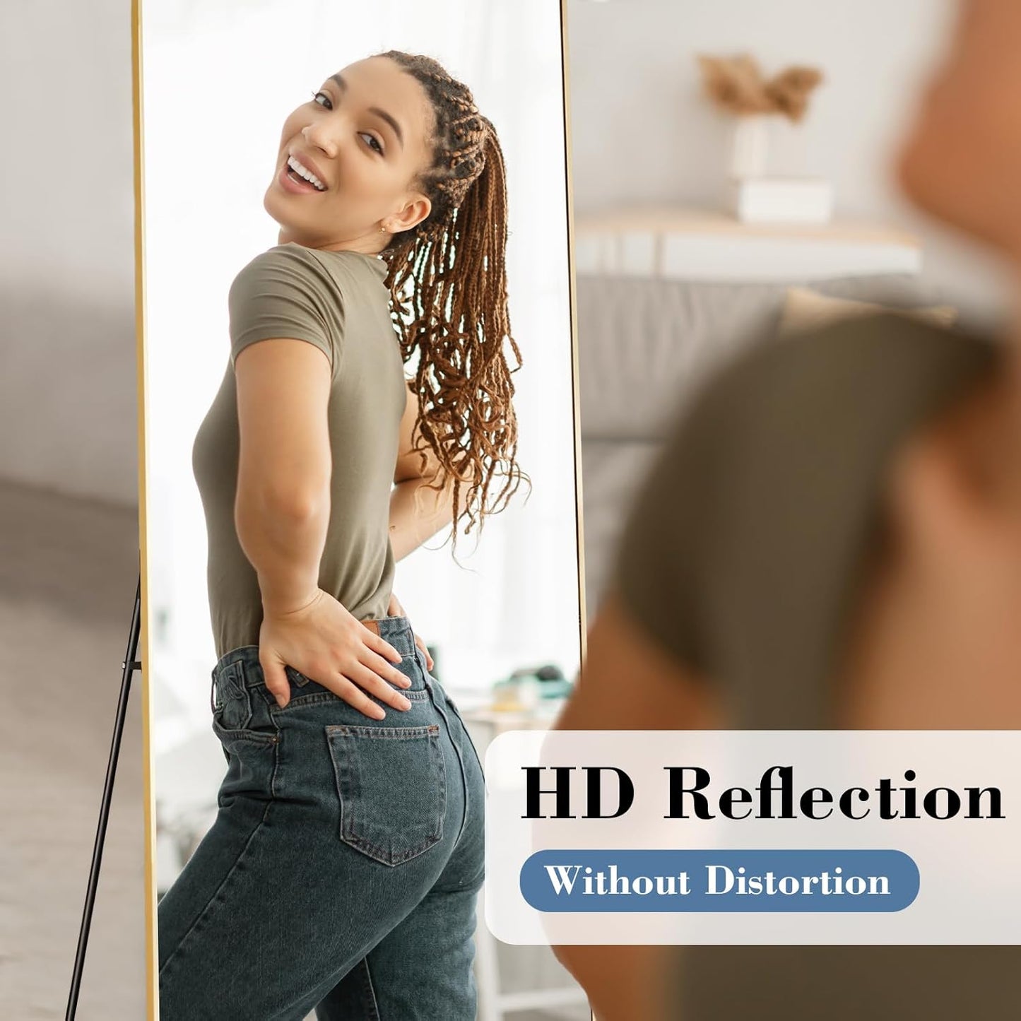 DUMOS 64"x21" Full Length Mirror, Full Body Mirror, Black | Aluminum Alloy Thin Frame, Leaning or Hanging, Suitable for Bedroom, Livingroom, Cloakroom