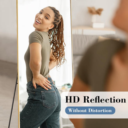 59"x16" Arched Full Length Mirror, Full Body Mirror with Leaning or Standing, Floor Standing Aluminum Frame for Bedroom, Livingroom, Cloakroom, Black