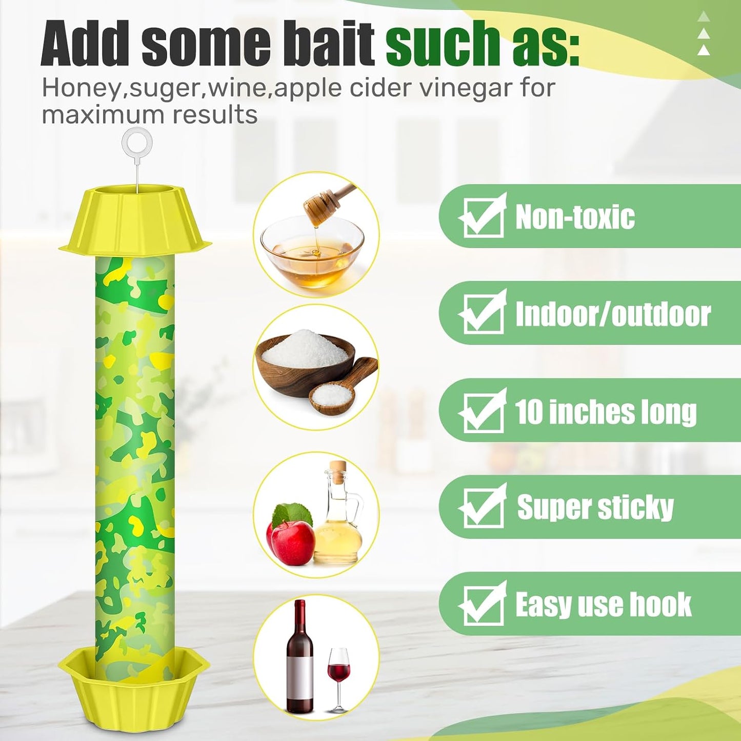 Qualirey 12 Pcs Sticky Fly Trap Fly Stick with Hanging Hook Adhesive Mosquito Catcher for Indoor Outdoor Trap Houseflies and Flying Insects Bee Wasp Moth Fly, 10.2 x 2.5 Inch