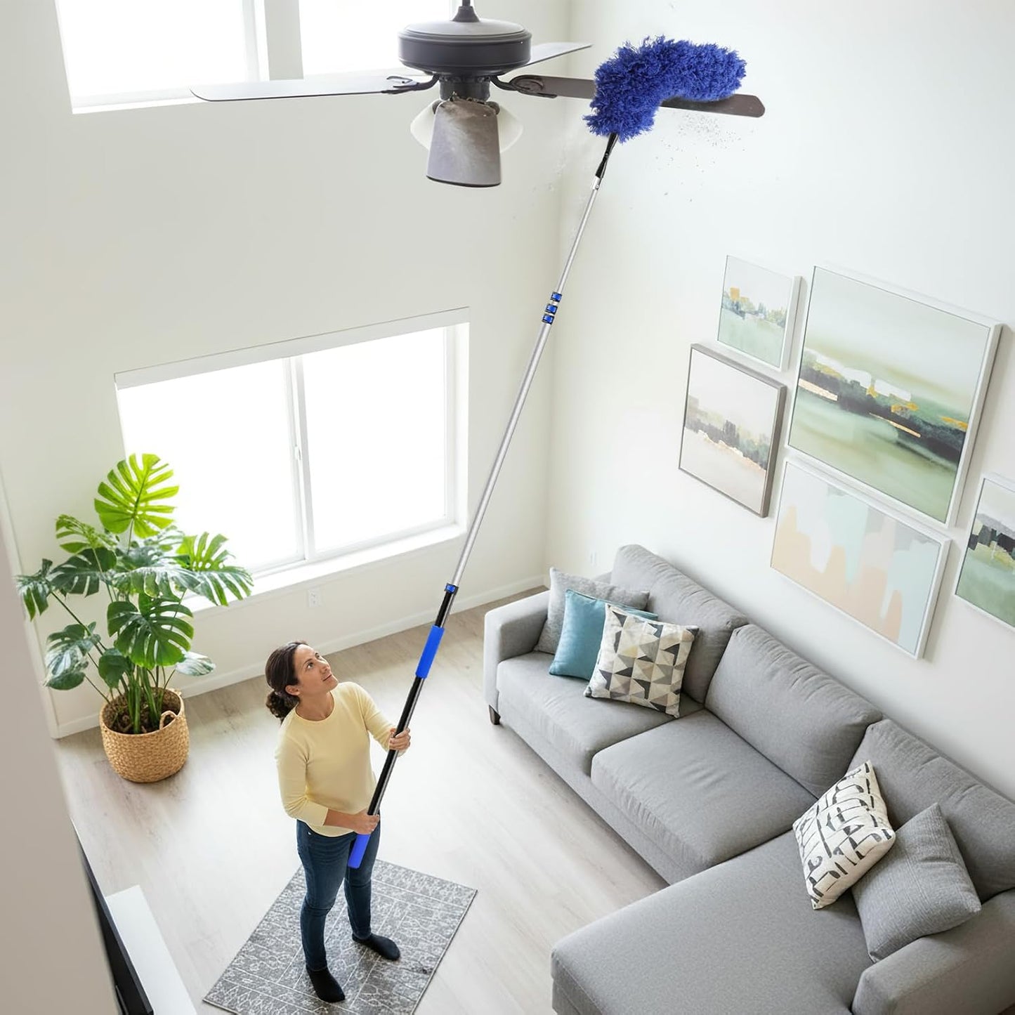 wlich 26ft High Reach Duster Kit, Aluminum 5-20ft Fan & Window Cleaner Set, Versatile Dusting Set with 5 Replaceable Heads for Cleaning Fans, Windows, and Hard-to-Reach Areas Outdoors Without Ladder