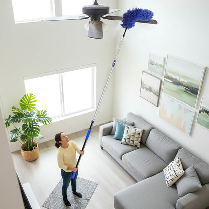 wlich 26ft High Reach Duster Kit, Aluminum 5-20ft Fan & Window Cleaner Set, Versatile Dusting Set with 5 Replaceable Heads for Cleaning Fans, Windows, and Hard-to-Reach Areas Outdoors Without Ladder