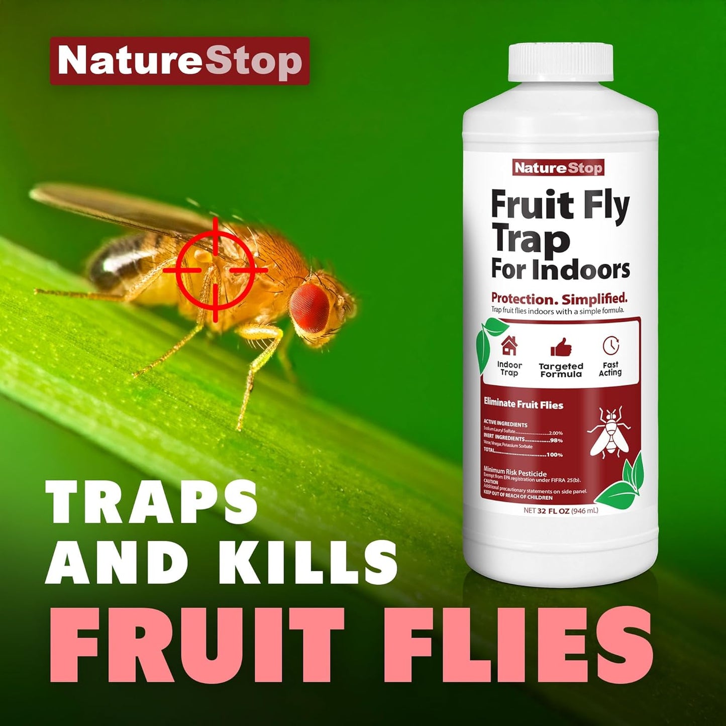 Fruit Fly Trap for Indoors – Attracts & Traps Fruit Flies in Kitchens, Drains & Trash Areas, 32 oz