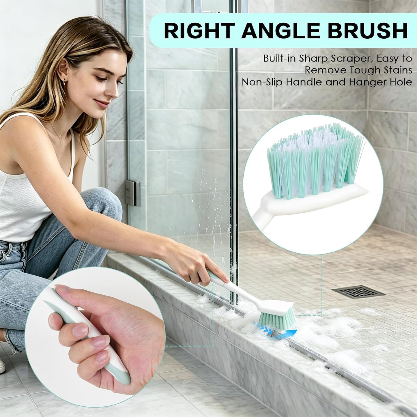 3 Pack Bathroom Scrub Brush Set, Heavy-Duty Scrub Brushes for Cleaning Floor, Green Scrubbing Brush with Non-Slip Handle and Stiff Bristles for Bathtub, Tub, Tile, Gap, Kitchen, Sink