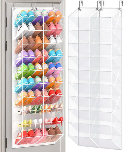 UVIAHOMI 20-30 Pairs Over the Door Shoe Organizer, Clear Pockets Hanging Shoe Storage for Closet, 10-Tier Door Shoes Rack, Handing Shoes Holder Fit All the Family's Sneakers, Boots, Heels, White