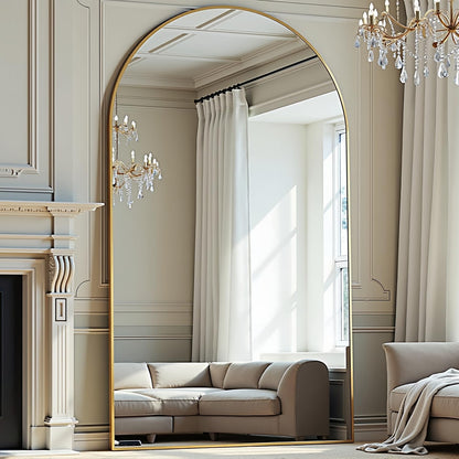 Prywot Arched Full Length Mirror, 70"x26" Free Standing Floor Mirror, Modern Full Body Mirrors with Stand, Wall Mirrors with Aluminum Alloy Frame for Bedroom,Living Room, Gold