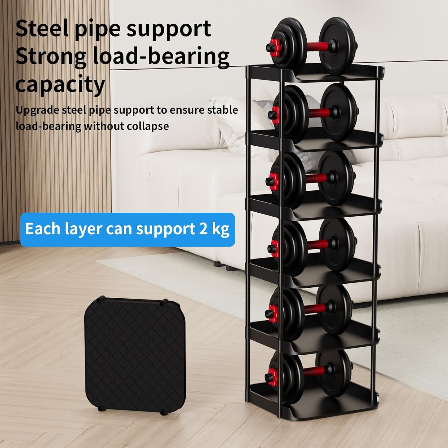 6 Tier Vertical Narrow Shoe Rack, Stackable Tall Skinny Shoerack, Compact Single Shoes Storage Tower for Slim Space, Corner Plastic Shelves, for Hallways, Entryway, Bedrooms Organizer, Black