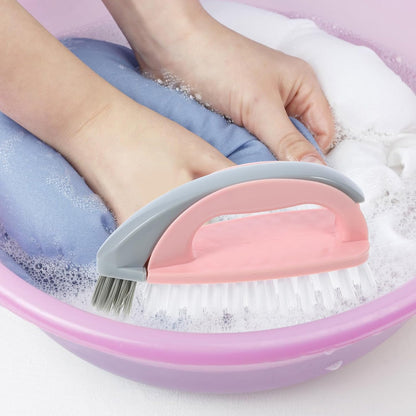 FRCOLOR Multi-Function Laundry Brush for Shoes and Clothes Cleaning Pink Plastic Handle, Practical Scrubbing Brush for Household Use and Bathtub Cleaning