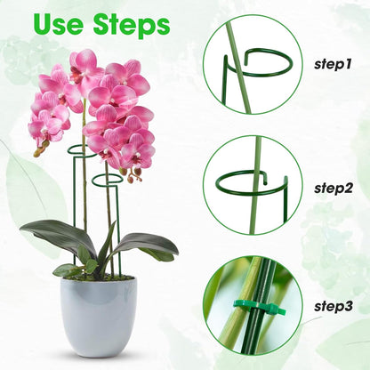 Unves 24 in Plant Stakes, 12 Pack Garden Plant Support Stakes(12" or 24") | Single Stem Plant Cage for Outdoor Indoor Plants Orchid, Tomatoes, Peony, Lily, with 100 Pcs Twist Ties