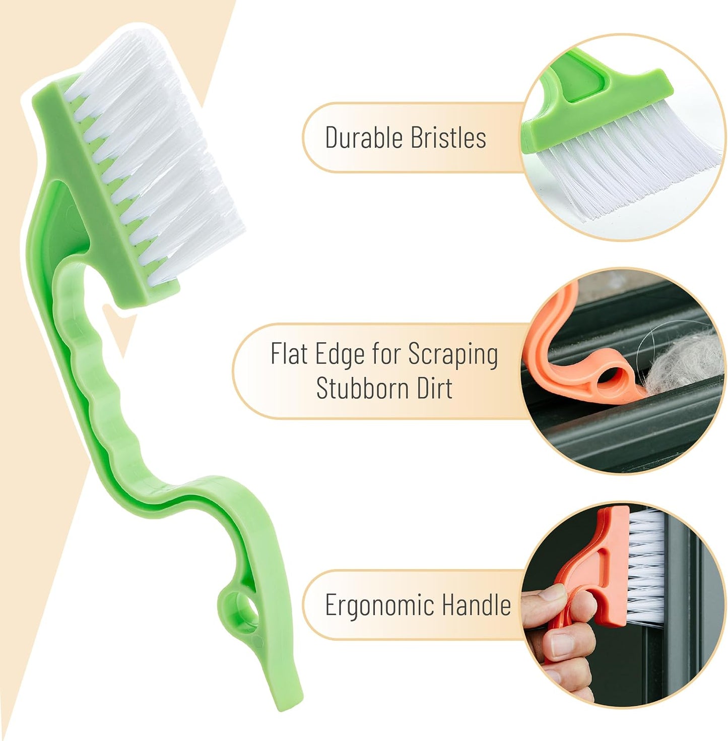 Slick- Window Track Cleaning Brush, 2 Pack, Blue Ergonomic Handle | Built-in Scraper, Multipurpose Window Track Cleaning Tool for Sliding Doors, Windows, Corners, Dust, Dirt & Narrow Gaps