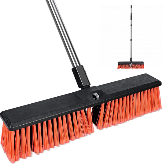 Push Broom, Swap Sides Handle Push Broom, Heavy Duty Outdoor Broom with 55" Long Handle for Cleaning of Patios, Driveways, Garages, Patios, Warehouses and Concrete Floors, 18 Inches