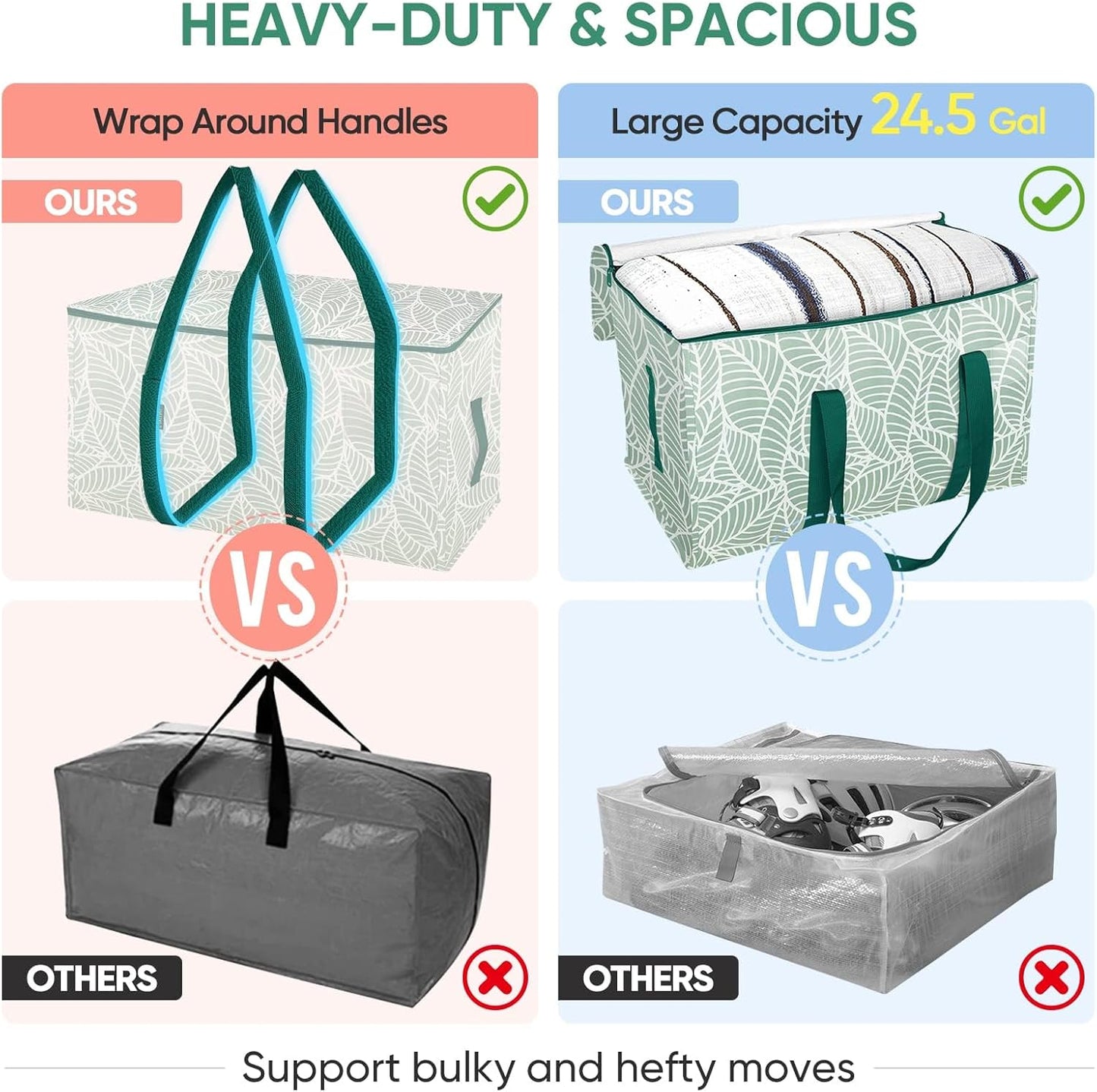 BALEINE 6-Pack Oversized Moving Bags with Reinforced Handles, Heavy-Duty Storage Tote for Clothes, Moving Supplies (Clear, 6-Pack)