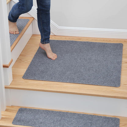 MBIGM 8" X 30" (15 in Pack) Nonslip Carpet Stair Treads Non-Skid Safety Rug Slip Resistant Indoor Runner for Kids Elders & Pets with Reusable Adhesive - Brown - Non Slip Stair Treads Indoor