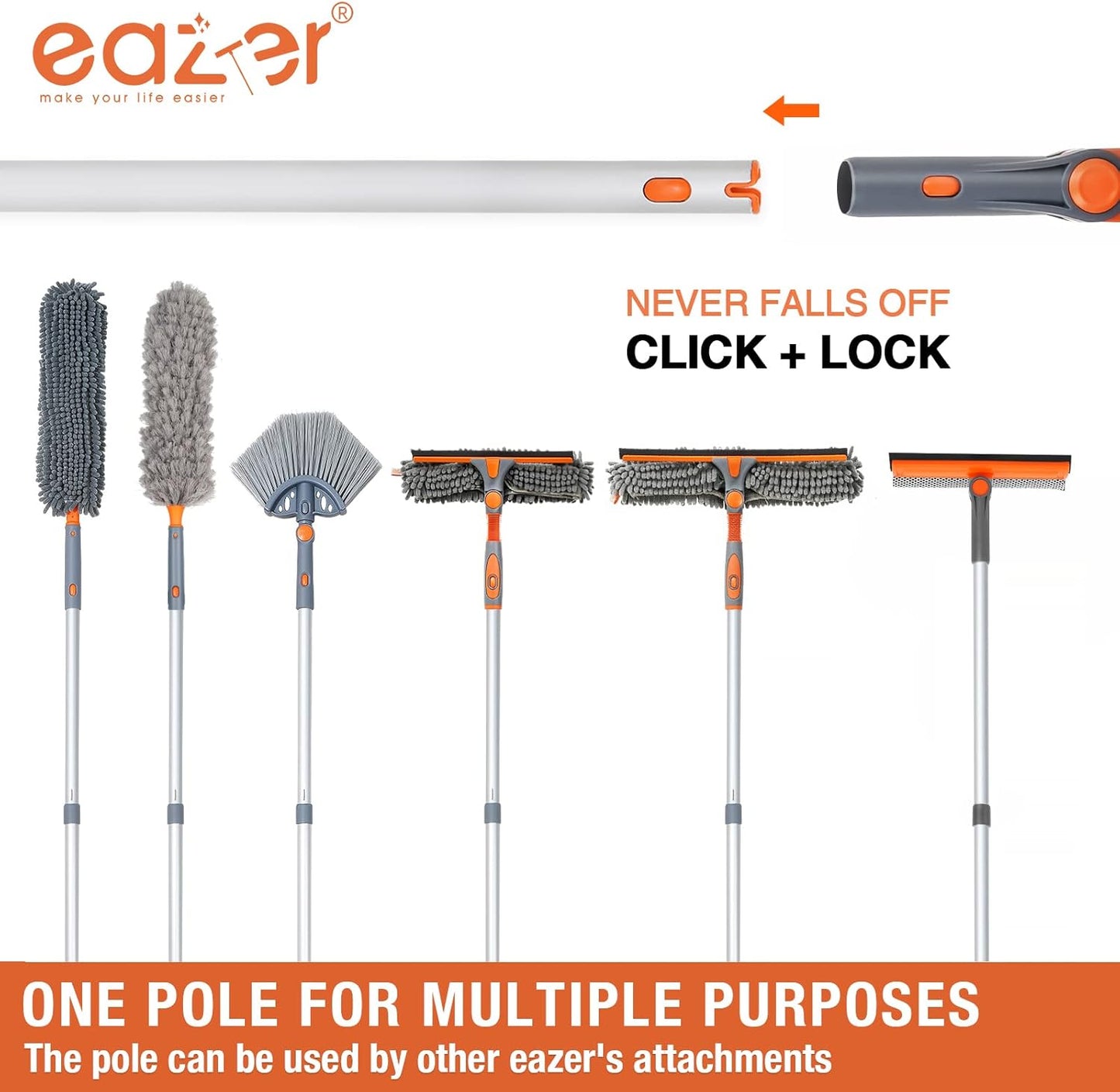 Eazer 46'' Professional Window Cleaner Tool, 2-in-1 Rotatable Squeegee for Window Cleaning Kit, Window Washing Equipment Kit with Threaded Extension Pole(20''-46'') for Shower/Windshield.