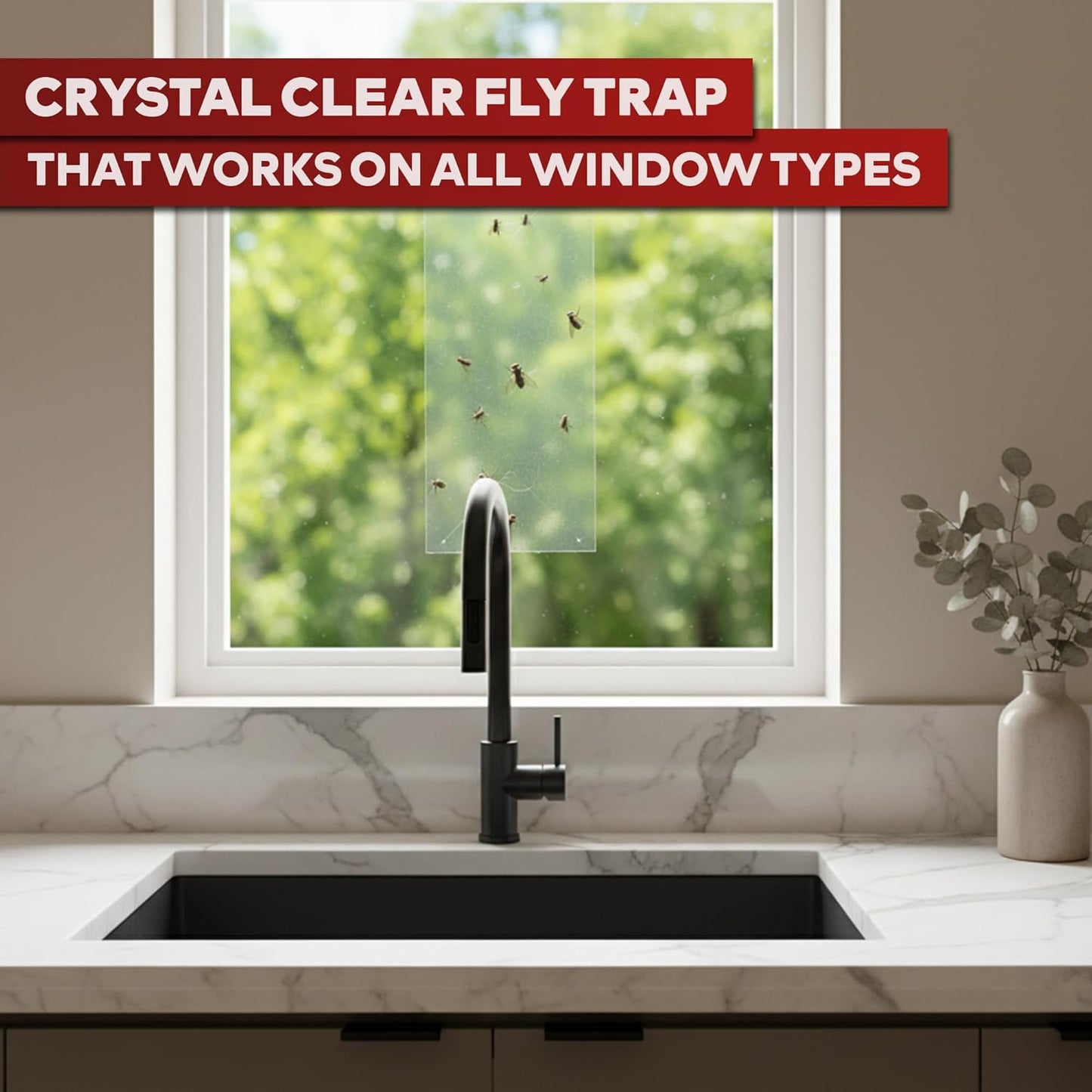 XFasten Window Fly Traps Sticky Clear 100-Pack Fruit Fly Traps for Indoors Sticky, Residue-Free, Odorless, Discreet Adhesive Indoor Catcher for Fruit Flies Houseflies, Gnats on Windows Kitchen Garage