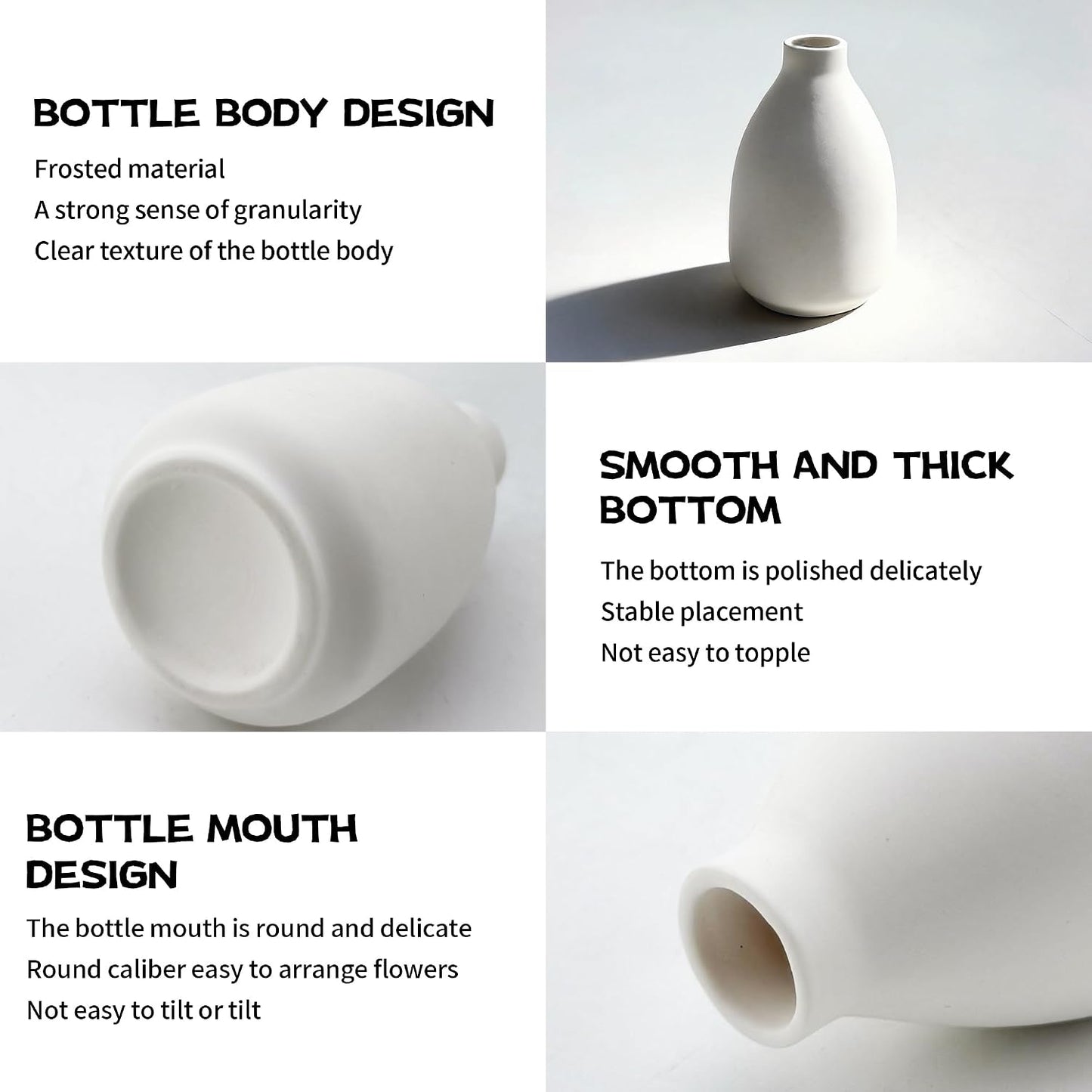 White Ceramic Bud Vase Set of 5, Mini Vases for Flowers, Decorative Small Vases for Home Decor, Boho Wedding Centerpieces, Living Room, Dining Table & Shelf Decor