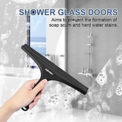 Silicone Shower Squeegee for Glass Doors with Hook, Window Squeegee for Shower Doors, Kitchen, Mirrors and Tiles, Glass Squeegee Bathroom Shower(10 inch, Gray)