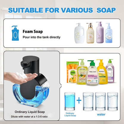 Automatic Foam Hand Soap Dispenser, Rechargeable Touchless Wall Mount Foaming Soap Dispenser, 15oz/420ml, 4 Adjustable Levels Infrared Sensor Electric Dispenser for Bathroom, Kitchen, Office - Black