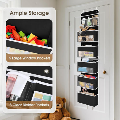 SpaceHacks 1 Pack Over The Door Organizer, Hanging Storage Organizer with Clear Window, 40lb Ultra Sturdy Large Capacity Room Organizer for Pantry Laundry Bathroom Nursery Closet Baby Essential (Grey)