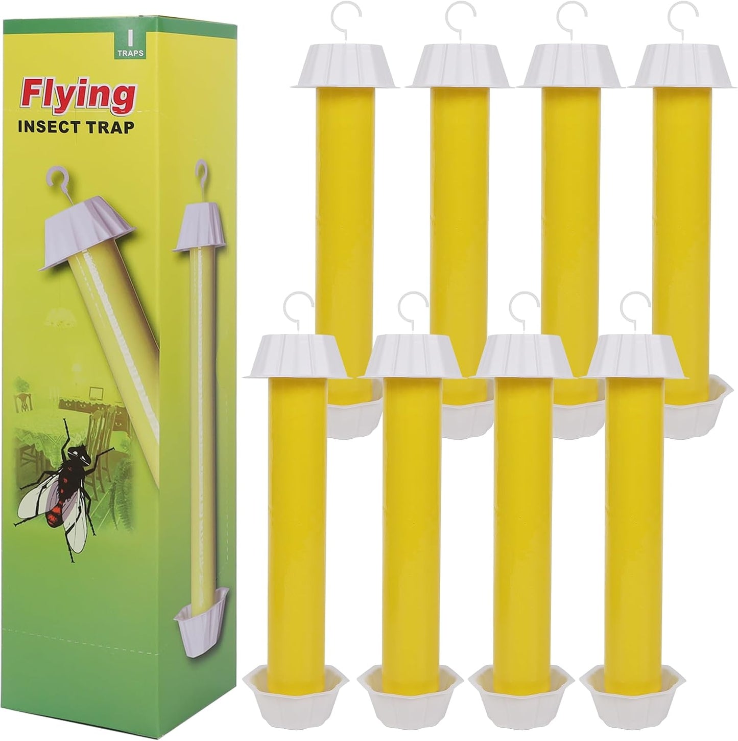 Fly Stick Sticky Fly Traps for Indoors Outdoor 12pk, Sticky Hanging Fly Stick, Flying Insect Trap, wasp Trap（Fluorescent Strip Yellow）