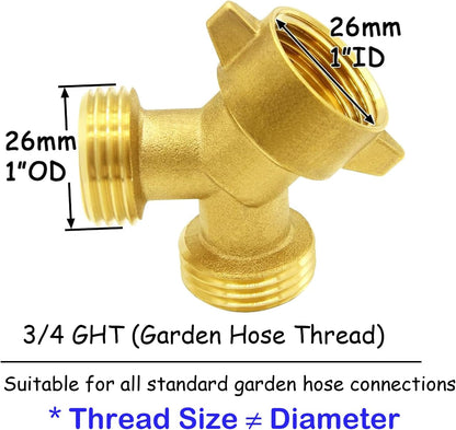 2PCS Brass 3/4" GHT Garden Hose Splitter Body Backyard 2 Way Y Shaped Swivel Connector Threaded Pipe Fitting Coupler Adapter with Washer