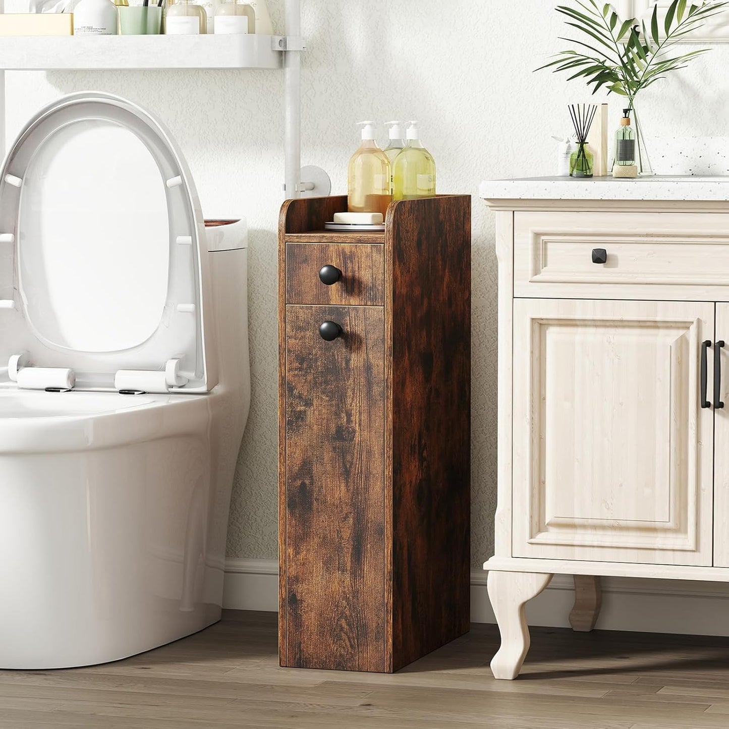Tangkula Slim Bathroom Storage Cabinet, 4-Tier Narrow Small Side Storage Cabinet Next to Toilet, Slide Out Drawers on Casters, Bathroom Floor Organizer Toilet Paper Holder for Small Spaces (White)