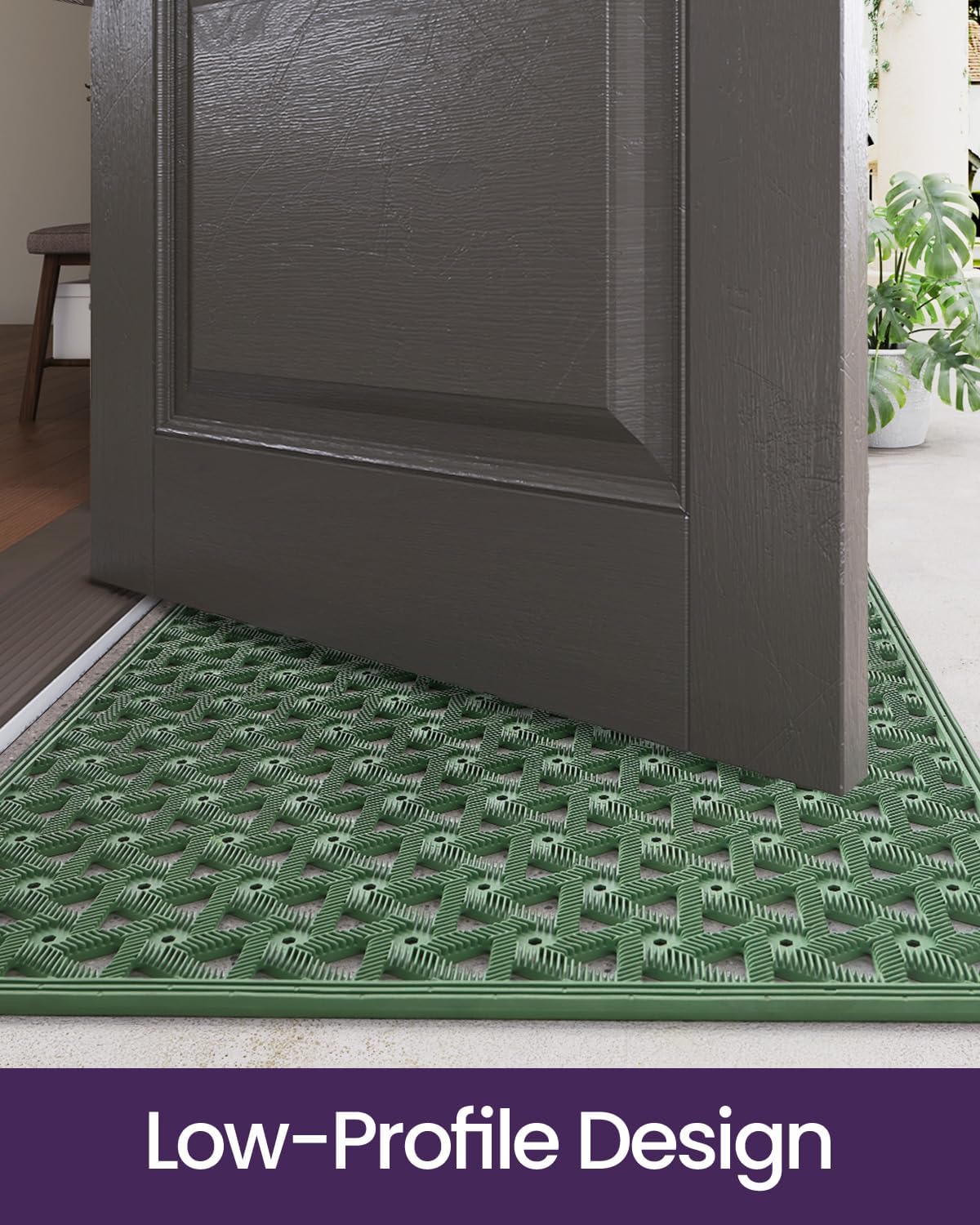 DEXI Front Door Mat Outside Entrance Rubber 19x30, Welcome Floor Doormat Heavy Duty Non Slip, Dirt Trapper Waterproof Exterior Entry Mats All Weather for Patio Entryway Drainage, Black
