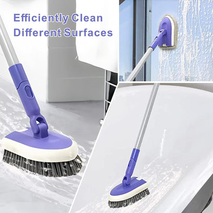 Tile Tub Scrubber Brush with 46.8" Extendable Long Handle, Shower Scrubber Cleaning Brush with 2 Different Function Cleaning Heads for Cleaning Bathroom Kitchen Wall Bathtub Floor
