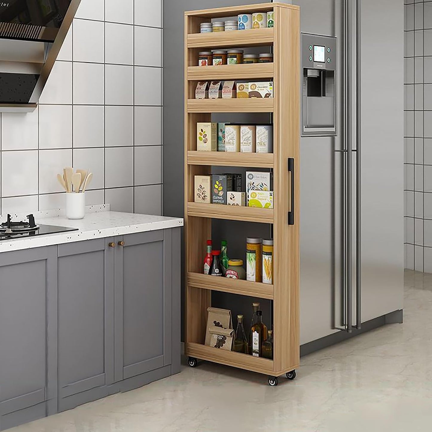 Slim Storage Cart,7 Tier Standing-Shelf with Wheels,Narrow Pantry Organizer for Small Spaces, Mobile Gap Storage Shelf for Kitchen, Laundry Room, Bathroom