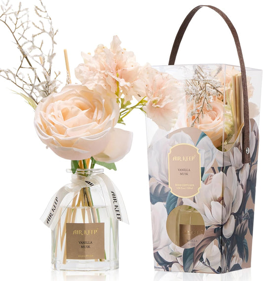 Airkeep Flower Reed Diffuser Set, Ocean Mist&Sea Salt Diffuser Gift Set,4.06 fl oz Essential Oil Sticks Diffusers for Bathroom Air Freshener, Aromatherapy Home Fragrance Shelf Decor, Gift for Women
