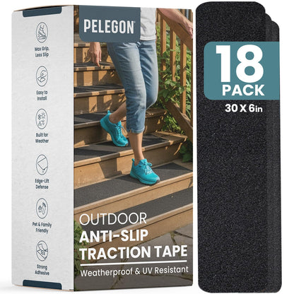 PELEGON Outdoor Stair Treads Non-Slip for Wooden Steps (12 Stairs) 6"x30" Heavy Duty Waterproof Anti Slip Traction Tape, Black Grip Tape Treads Outdoor for Wood, Decks, Ramps