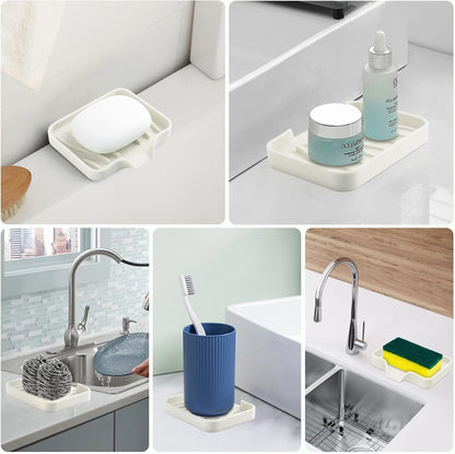 2PCS Self Draining Soap Holder,Spofit Silicone Soap Dish, Suitable for for Kitchen, Bathroom, Shower, Bath Tub,Soap Container (White)