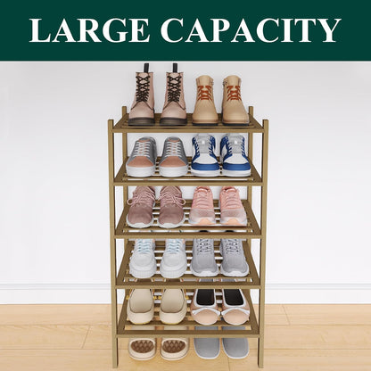 Smiry Bamboo Shoe Rack, 3 Tier Free Standing Wooden Shoe Organizer, Stackable Wood Shoe Storage Shelf for Closet, Entryway, 5 Horizontal Slats, 26.8"x11"x18.3", Natural