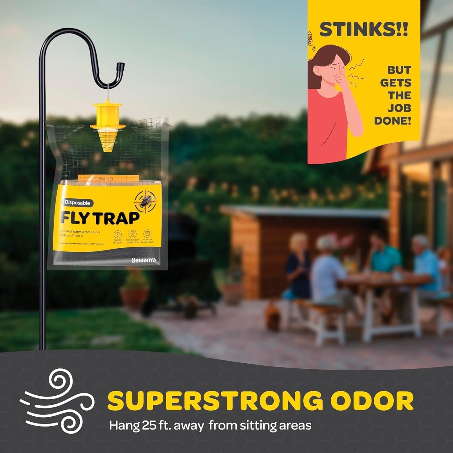 Outdoor Fly Trap Bags [Set of 4] Disposable Fly Traps Outdoor - Hanging Fly Traps with dissolvable Non-Toxic Bait - Bug Catcher Killer for All Flies for Outside Bug Control Patio, Barn and Ranch Etc