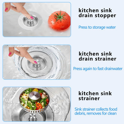 Kitchen Sink Drain Strainer for 3-1/2 Inch Drain Hole, 3-in-1 304 Stainless Steel Pop-Up Sink Strainer and Stopper with Anti-Clog Filter Basket & Food Catcher (Silver, 1 Pack)