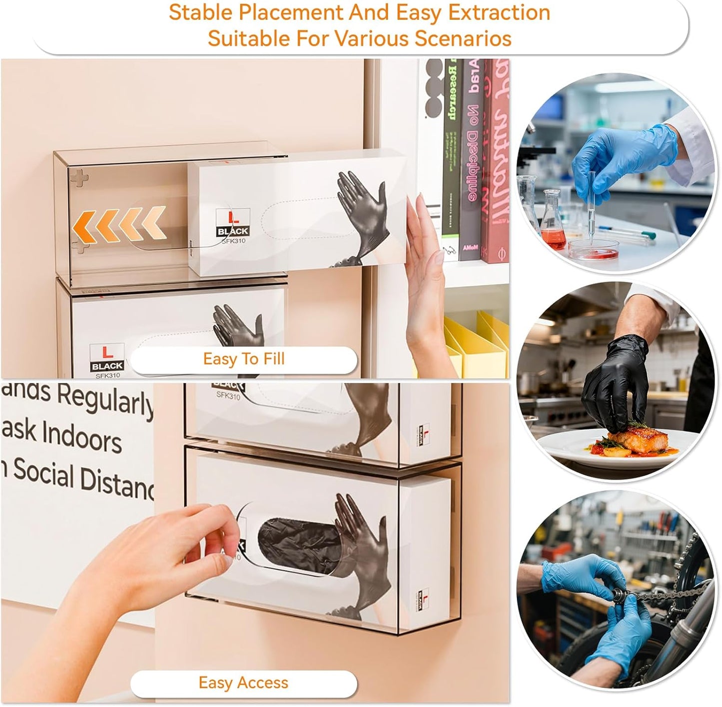 Yieach Acrylic Glove Holder for Wall Mount With Adhesive,No-Drill Latex Glove Box & Dispenser,Disposable Medical Rubber Glove Holder on Wall & Hanging Hospital Hair Net,Mask,Gloves Rack,Clear,1 Pack