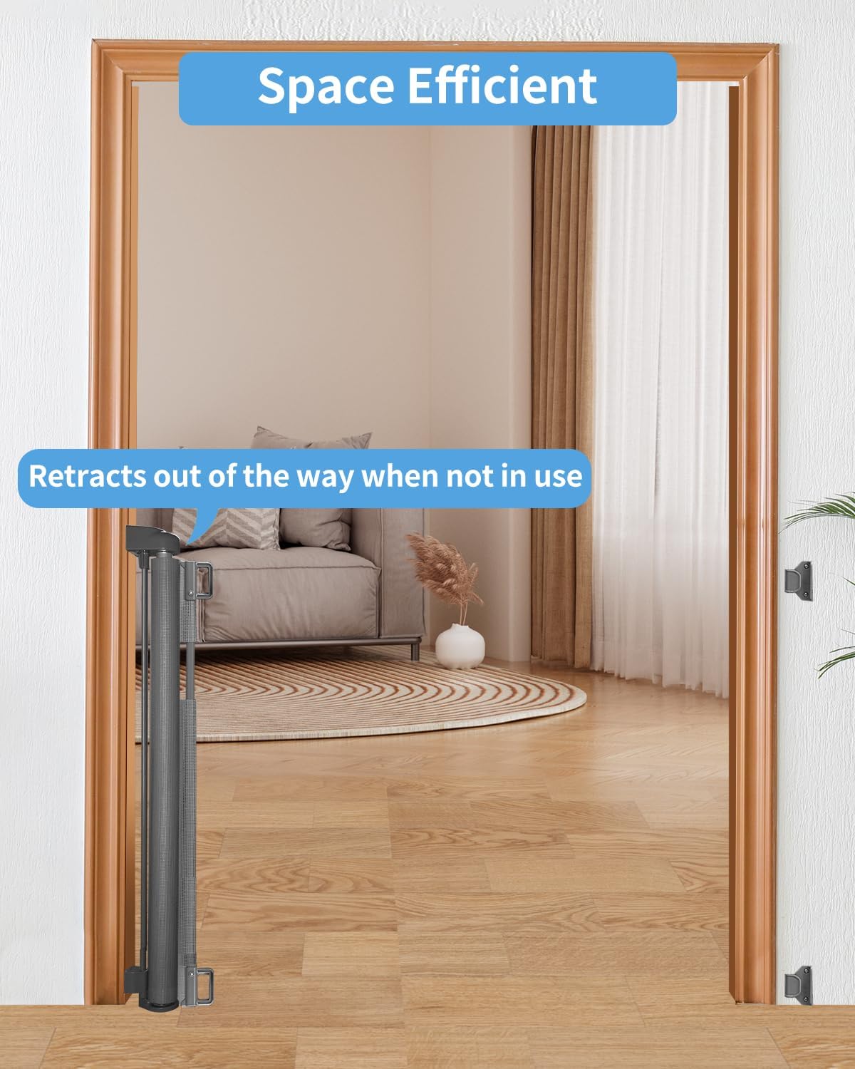 Retractable Baby Gate for Stairs – 33” Height, Expands up to 55” Width – Safety Gate for Infants, Toddlers, Dogs & Pets – Easy Install, Secure Closure, White Mesh Design for Indoor & Outdoor Use
