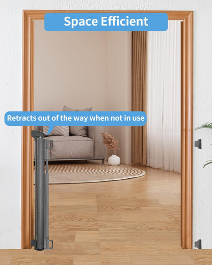 Retractable Baby Gate for Stairs – 33” Height, Expands up to 55” Width – Safety Gate for Infants, Toddlers, Dogs & Pets – Easy Install, Secure Closure, White Mesh Design for Indoor & Outdoor Use