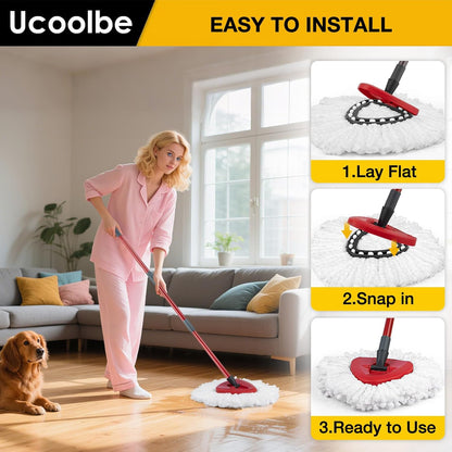 Spin Mop Replacement Head for O Cedar 2 Tank RinseClean, 4 Microfiber mop Refill, 1 Scrub Brush, 1 Mop Stick, 1 Mops Base, Deep Cleaning, 30" to 58" Mop Handle Replacement