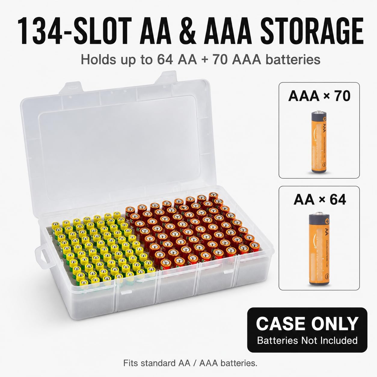 Xuerdon Battery Organizer Case with BT168 Tester 120+ Batteries Storage Box | Clear Plastic Battery Box Holds 49AA 51AAA 10CR2032 10CR1632 Batteries, Wall Mount Drawer Organizer Batteries not Included
