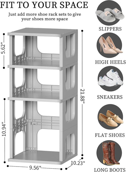 HAIXIN Shoe Organizer Rack for Small Spaces 5 Tier Plastic Vertical Narrow Shelves for Closet Black Shoe Holder, Stand for Entryway Storage Boots Organizer Stackable Cabinet