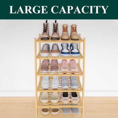 Smiry Bamboo Shoe Rack, 3 Tier Free Standing Wooden Shoe Organizer, Stackable Wood Shoe Storage Shelf for Closet, Entryway, 5 Horizontal Slats, 26.8"x11"x18.3", Natural